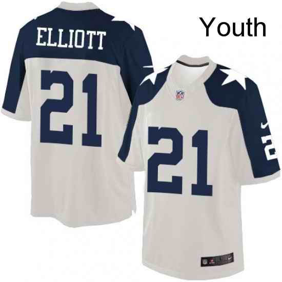 Youth Nike Dallas Cowboys 21 Ezekiel Elliott Limited White Throwback Alternate NFL Jersey